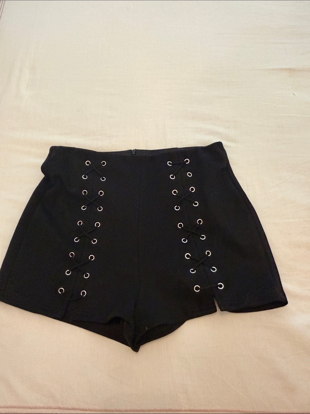 Black Lace-Up High-Waist Women's Shorts